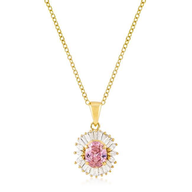 Goldtone Pink CZ Oval Halo Pendant Pendants JGI   