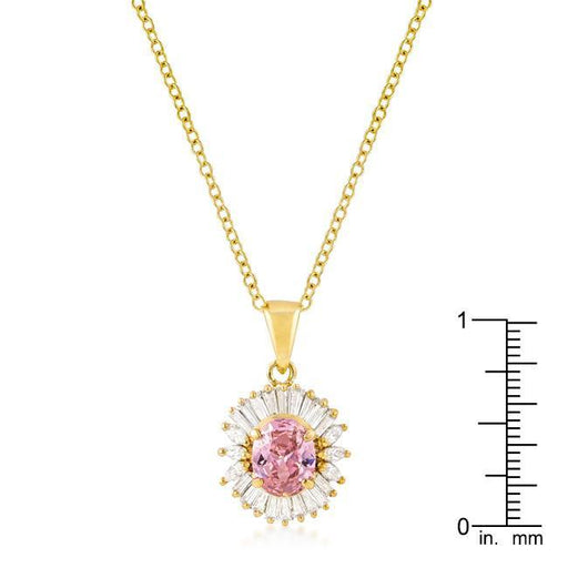 Goldtone Pink CZ Oval Halo Pendant Pendants JGI   