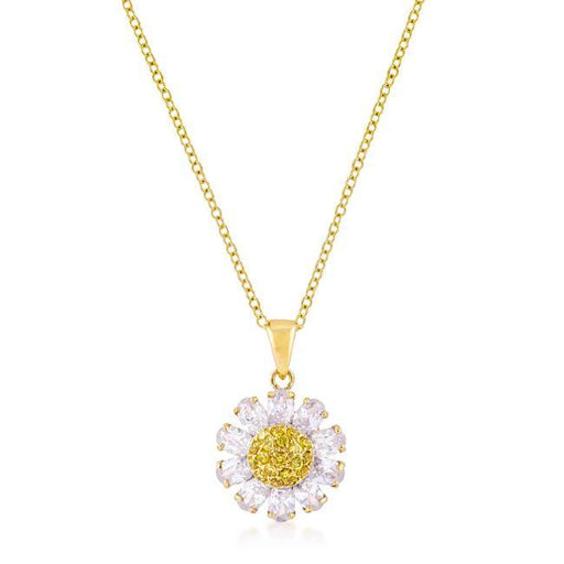 Goldtone Purple and Yellow Cubic Zirconia Floral Pendant Pendants JGI   