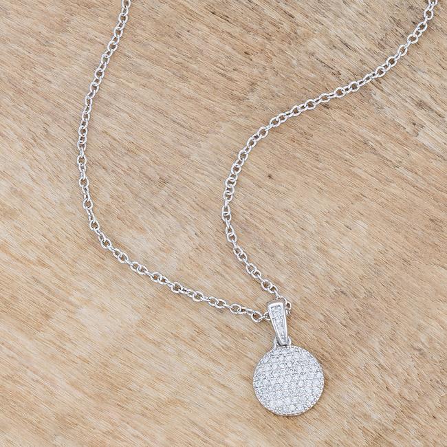 Lovely Rhodium Necklace with CZ Disk Pendant Pendants JGI   