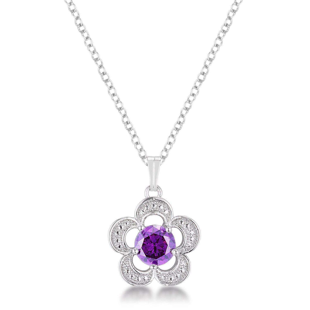 7mm Floral Cubic Zirconia Amethyst Fashion Pendant Pendants JGI   