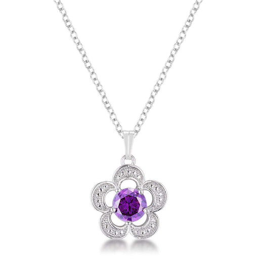 7mm Floral Cubic Zirconia Amethyst Fashion Pendant Pendants JGI   