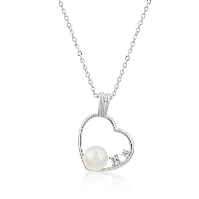 Pearl Cubic Zirconia Heart Pendant Pendants JGI   