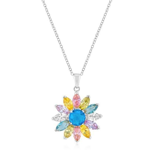Rhodium Plated Colorful Flower Pendant Pendants JGI   