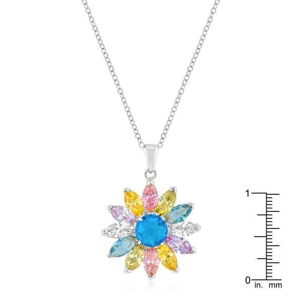 Rhodium Plated Colorful Flower Pendant Pendants JGI   