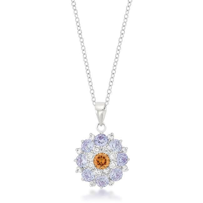 Rhodium Plated Cubic Zirconia Cluster Circle Pendant Pendants JGI   