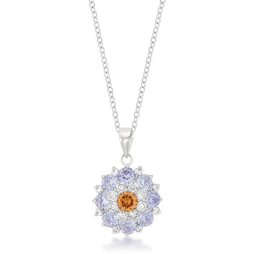 Rhodium Plated Cubic Zirconia Cluster Circle Pendant Pendants JGI   
