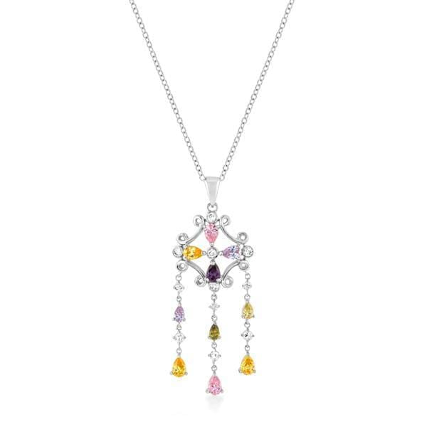 Rhodium Plated Multi-Color Dangle Pendant Pendants JGI   