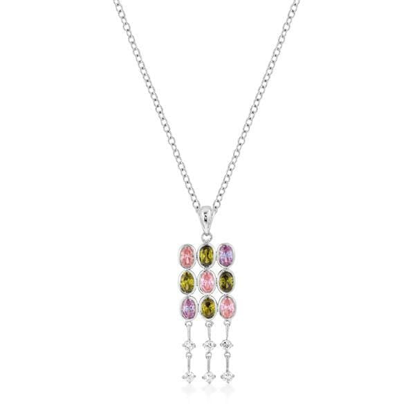 Rhodium Plated Oval CZ Crest Pendant Pendants JGI   
