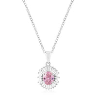 Thumbnail for Rhodium Plated Pink CZ Oval Halo Pendant Pendants JGI   