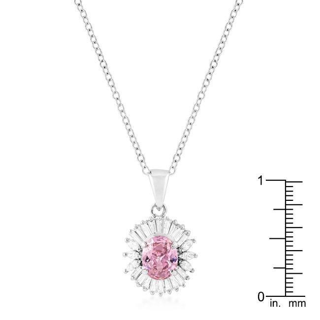 Rhodium Plated Pink CZ Oval Halo Pendant Pendants JGI   