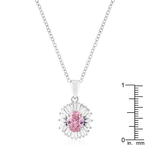 Rhodium Plated Pink CZ Oval Halo Pendant Pendants JGI   