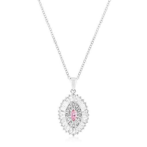 Silvertone Pink and Clear CZ Oval Halo Pendant Pendants JGI   