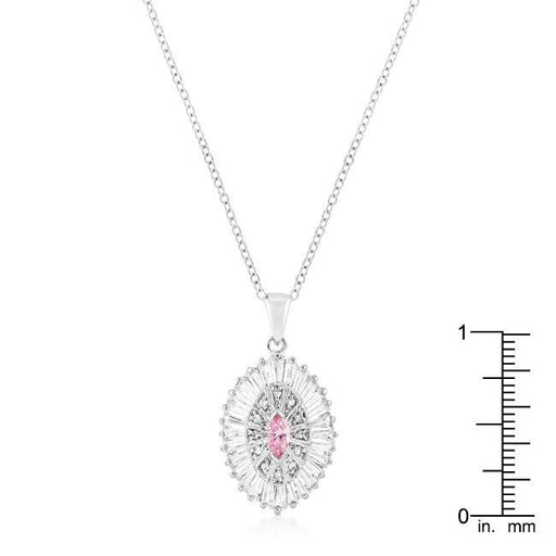 Silvertone Pink and Clear CZ Oval Halo Pendant Pendants JGI   