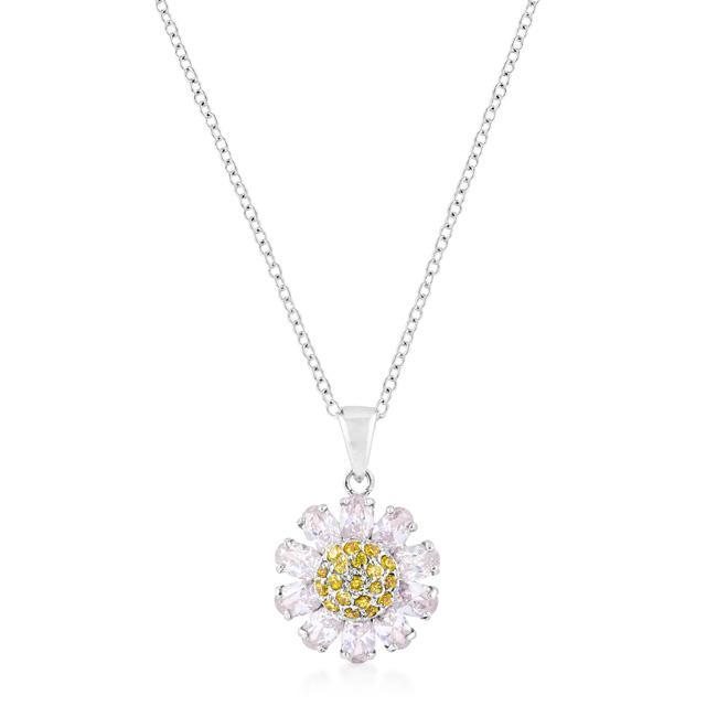 Silvertone Purple and Yellow Cubic Zirconia Floral Pendant Pendants JGI   