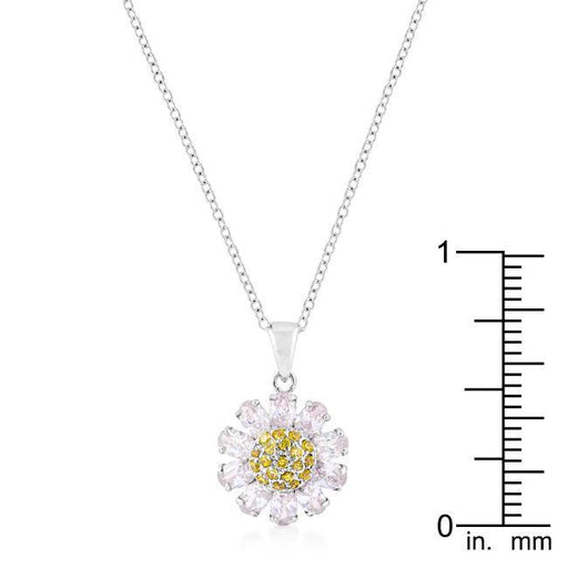 Silvertone Purple and Yellow Cubic Zirconia Floral Pendant Pendants JGI   