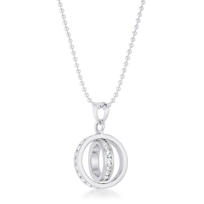 Tera 0.65ct CZ Rhodium Double Ring Drop Necklace Pendants JGI   