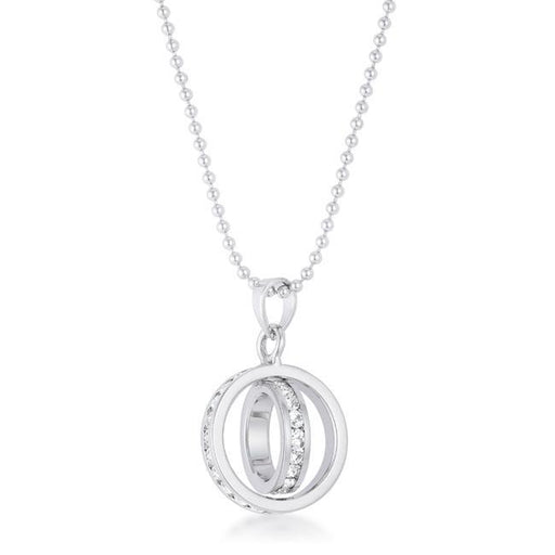 Tera 0.65ct CZ Rhodium Double Ring Drop Necklace Pendants JGI   