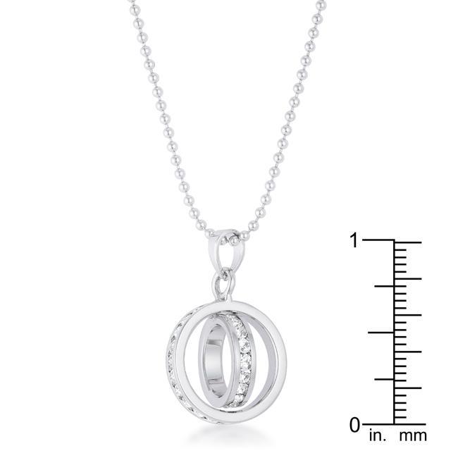 Tera 0.65ct CZ Rhodium Double Ring Drop Necklace Pendants JGI   