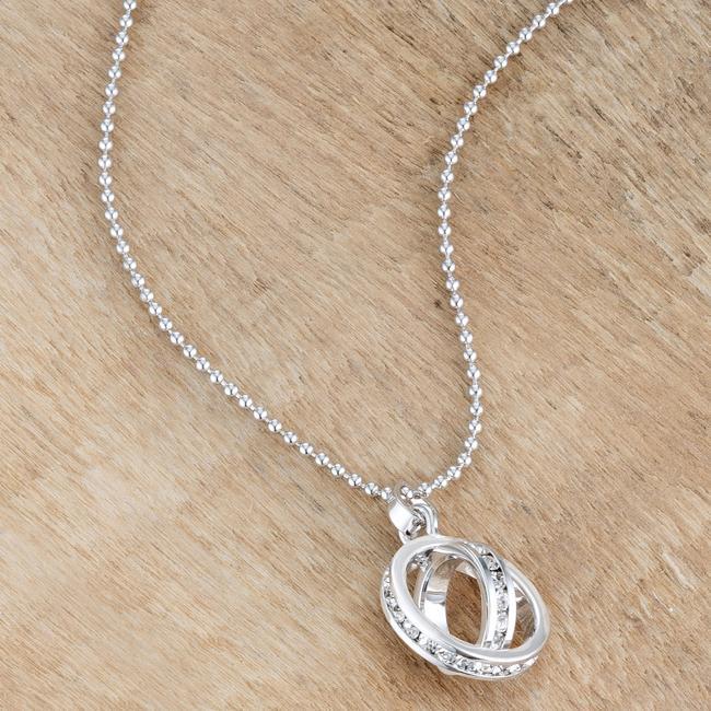 Tera 0.65ct CZ Rhodium Double Ring Drop Necklace Pendants JGI   