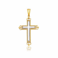 Thumbnail for 14k Two-Tone Gold Cross Pendant with an Ornate Budded Style Pendants Angelucci Jewelry   