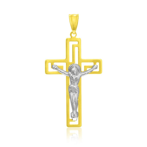 14k Two-Tone Gold Cross with Figure Pendant Pendants Angelucci Jewelry   
