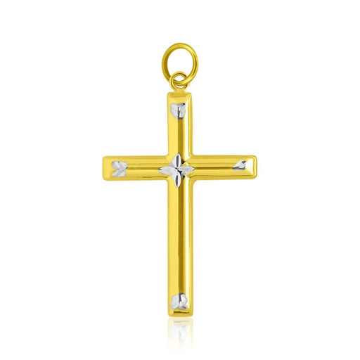 14k Two-Tone Gold Diamond Cut Fancy Cross Pendant Pendants Angelucci Jewelry   