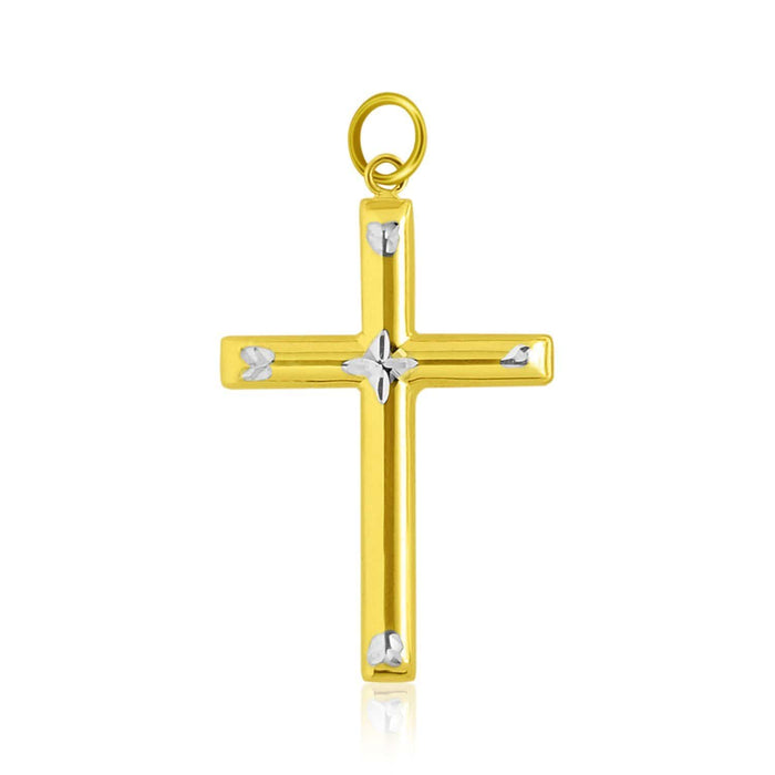 14k Two-Tone Gold Diamond Cut Fancy Cross Pendant