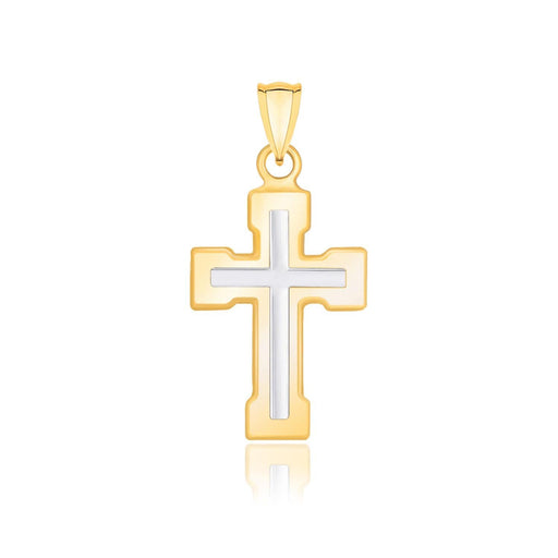 14k Two-Tone Gold Dual Cross Design Pendant with Block Ends Pendants Angelucci Jewelry   