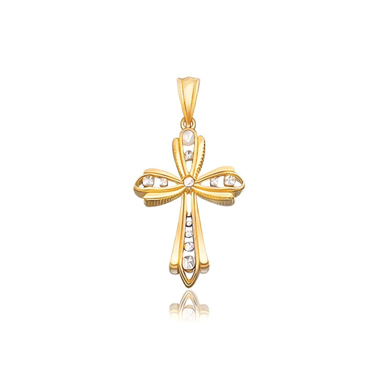 14k Two-Tone Gold Fancy Cross Pendant with Diamond Cuts Pendants Angelucci Jewelry   