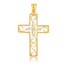 14k Two-Tone Gold Filigree Flower Motif Cross Pendant Pendants Angelucci Jewelry   