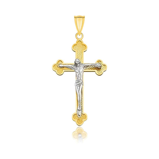 14k Two-Tone Gold Small Budded Style Cross with Figure Pendant Pendants Angelucci Jewelry   