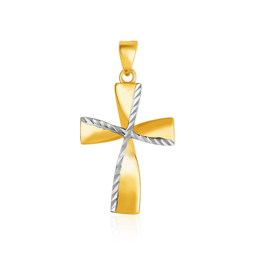 14k Two-Toned Yellow and White Gold Textured Cross Pendant Pendants Angelucci Jewelry   