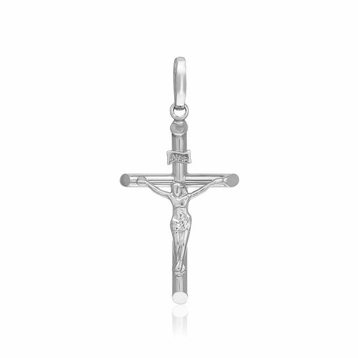 14k White Gold Crucifix Pendant with Figure Pendants Angelucci Jewelry   