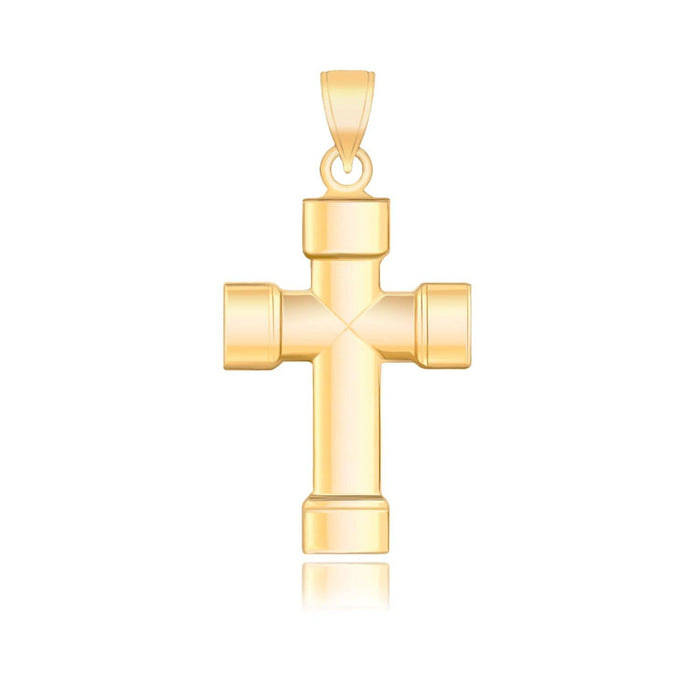 14k Yellow Gold Cross Pendant with Block Like Ends Pendants Angelucci Jewelry   