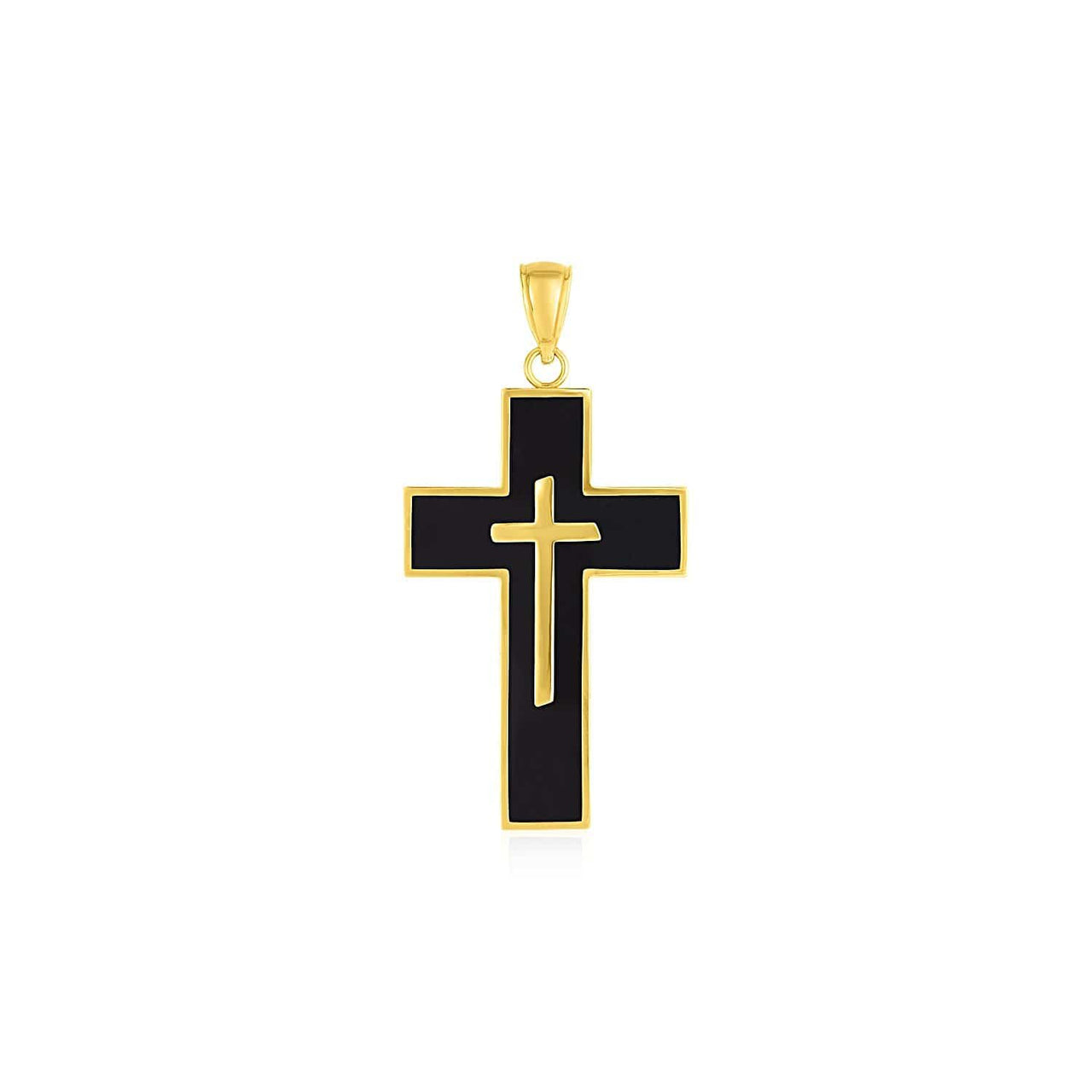 Cross Pendant with Black Enamel in 14k Yellow Gold Pendants Angelucci Jewelry   