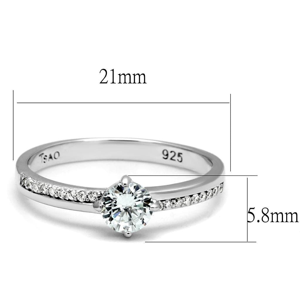 TS560 Rhodium 925 Sterling Silver Ring with AAA Grade CZ in Clear