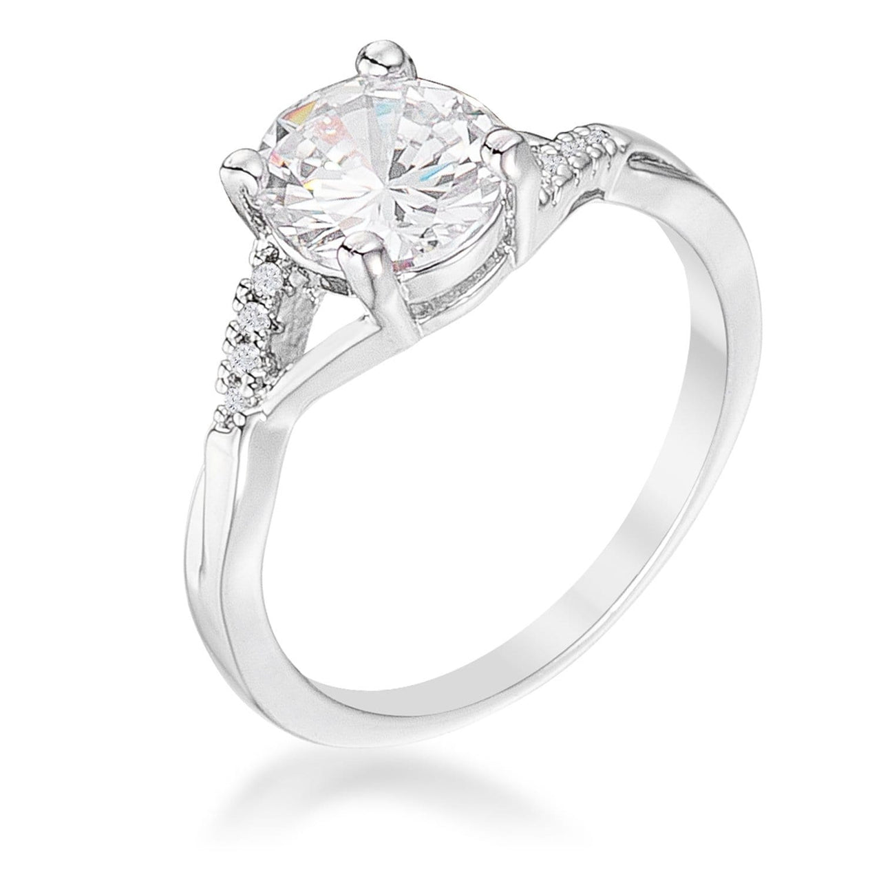 Rhodium Plated CZ Engagement Rings, 1.3 ct Round Brilliant, Simple Design Rings JGI   
