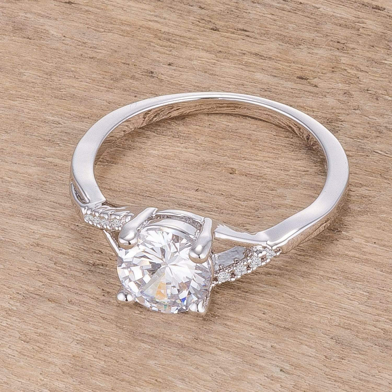 Rhodium Plated CZ Engagement Rings, 1.3 ct Round Brilliant, Simple Design Rings JGI   