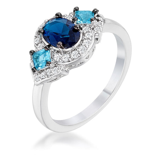 3 Stone Cubic Zirconia Engagement Rings, Hematite Plated, Shades of Blue Rings JGI   