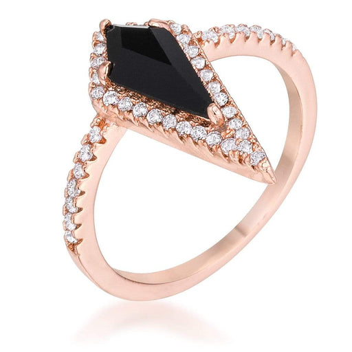 1.4Ct Rose Goldtone Trendy Prism Onyx CZ Ring Rings JGI   