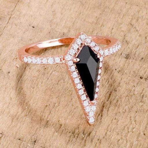 1.4Ct Rose Goldtone Trendy Prism Onyx CZ Ring Rings JGI   