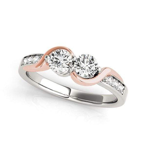 14k White And Rose Gold Round Two Diamond Curved Band Ring (5/8 cttw) Rings Angelucci Jewelry   