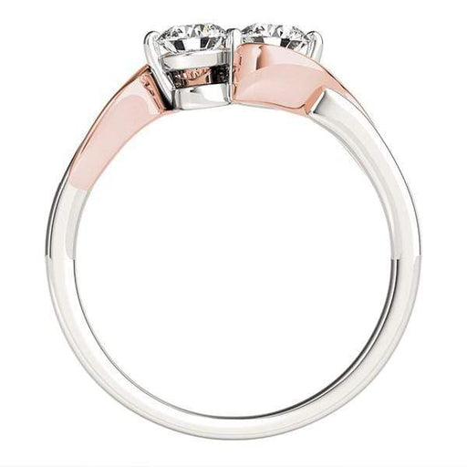 14k White And Rose Gold Round Two Diamond Curved Band Ring (5/8 cttw) Rings Angelucci Jewelry   