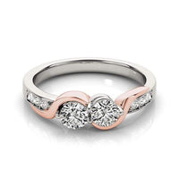 Thumbnail for 14k White And Rose Gold Round Two Diamond Curved Band Ring (5/8 cttw) Rings Angelucci Jewelry   
