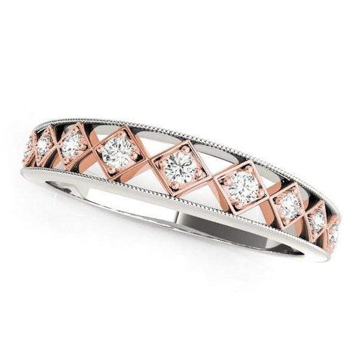 14k White Gold And Rose Gold Unique Diamond Wedding Band (1/10 cttw) Rings Angelucci Jewelry   