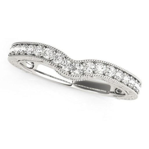 14k White Gold Bead Border Curved Diamond Wedding Band (1/4 cttw) Rings Angelucci Jewelry   