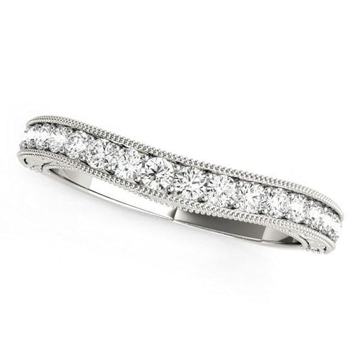 14k White Gold Bead Border Curved Diamond Wedding Ring (1/4 cttw) Rings Angelucci Jewelry   