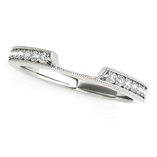 14k White Gold Curved Section Antique Style Diamond Wedding Band (1/8 cttw) Rings Angelucci Jewelry   