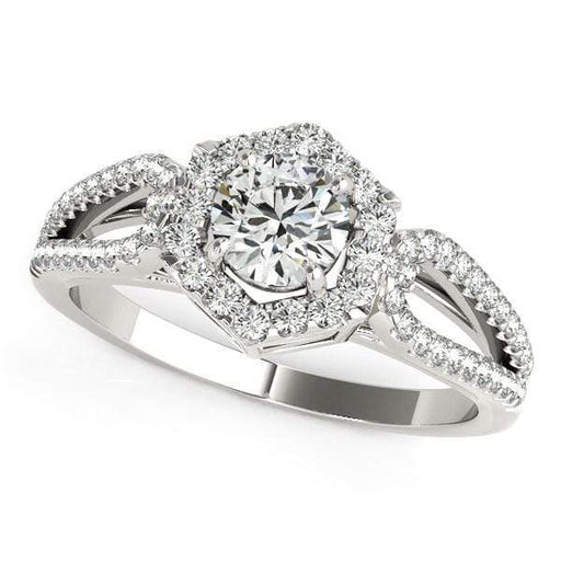 14k White Gold Diamond Engagement Ring with Hexagon Halo Border (7/8 cttw) Rings Angelucci Jewelry   